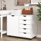 White Engineered Wood Storage Cabinet with Drawers and Swivel Casters